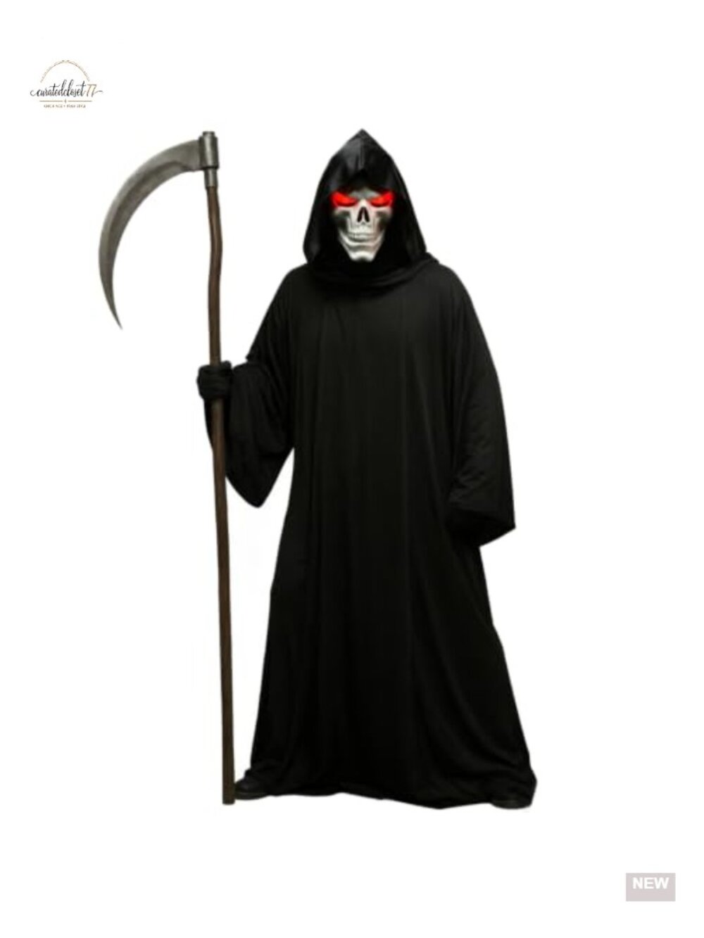 Adult Men's Grim Reaper Costume Hooded Robe LED Skeleton Mask Halloween Cosplay